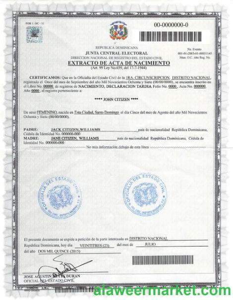 DOMINICANA birth certificate